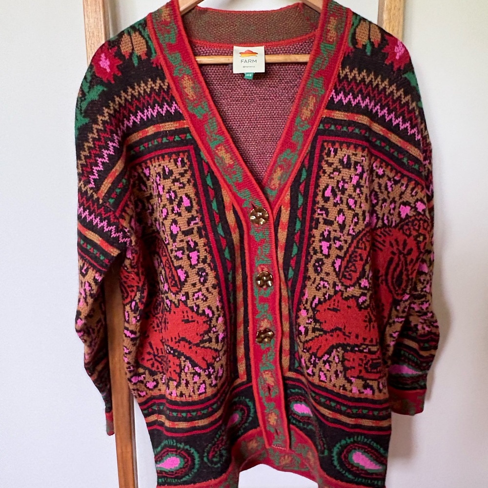 FARM Rio Vibrant Red and Pink Cardigan